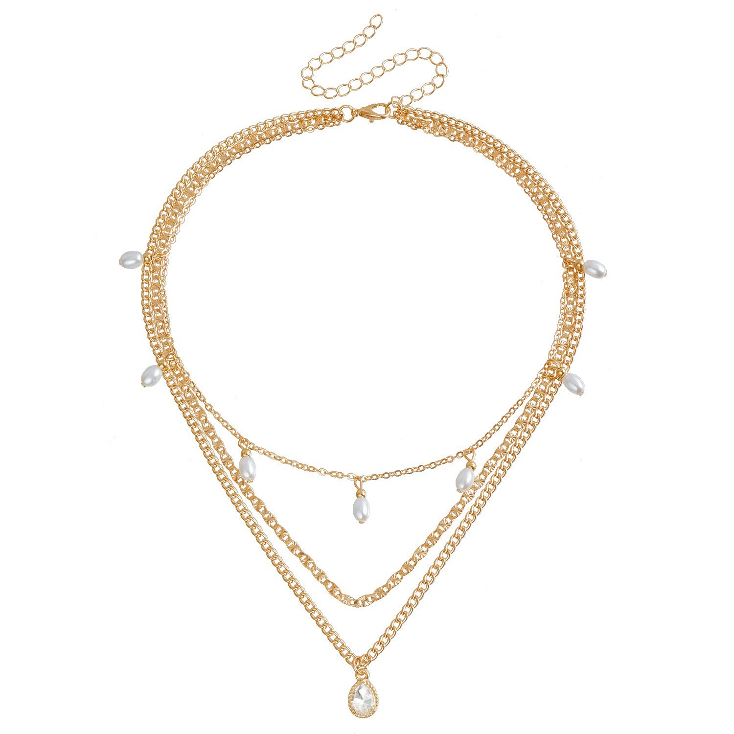 European And American Jewelry Fashion Popular Multi-Layer Imitation Pearl Water Drop Pendant Necklace Female Personality Stacked Wind Collarbone Chain