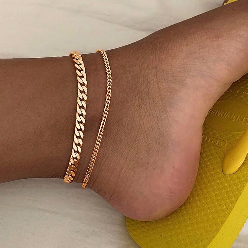 [2-Piece Set] Simple Personalized Retro Chain Men'S Double-Layer Anklet Foot Decoration Set Wholesale Women'S Summer Jewelry