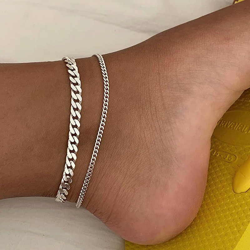 [2-Piece Set] Simple Personalized Retro Chain Men'S Double-Layer Anklet Foot Decoration Set Wholesale Women'S Summer Jewelry