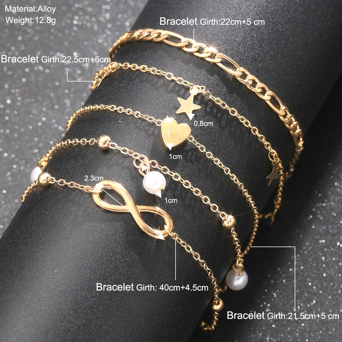 [4-Piece Set] Imitation Pearl Beach Anklet Five-Pointed Star Butterfly Pendant Lucky 8-Character Multi-Layer Anklet Set 4-Piece Set
