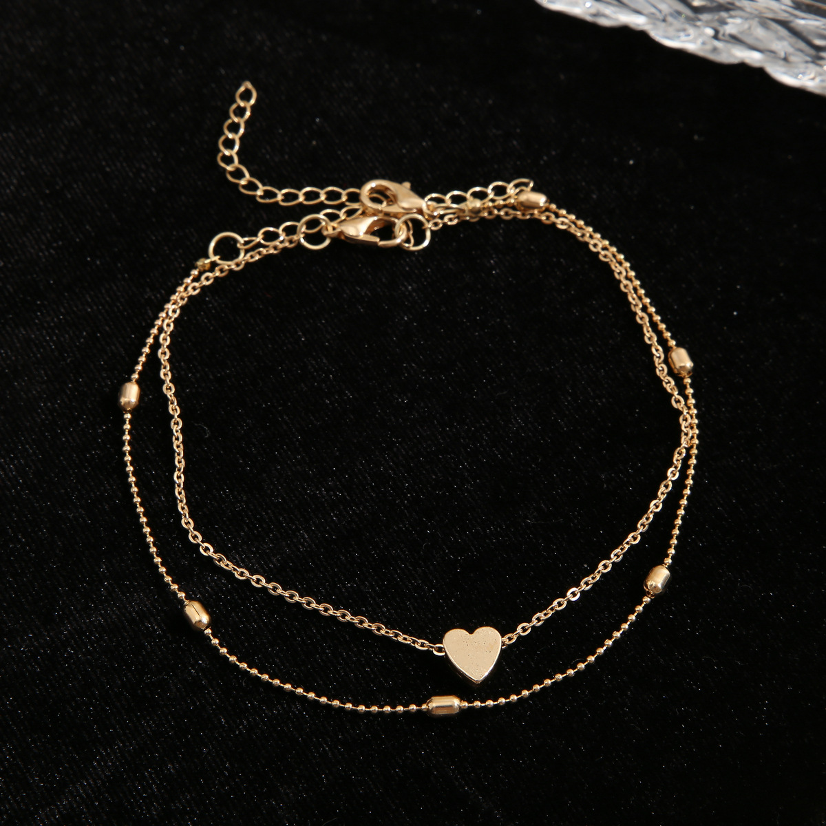 European And American Cross-Border New Round Bead Double-Layer Love Peach Heart Anklet Creative Retro Simple Multi-Layer Alloy Anklet Wholesale