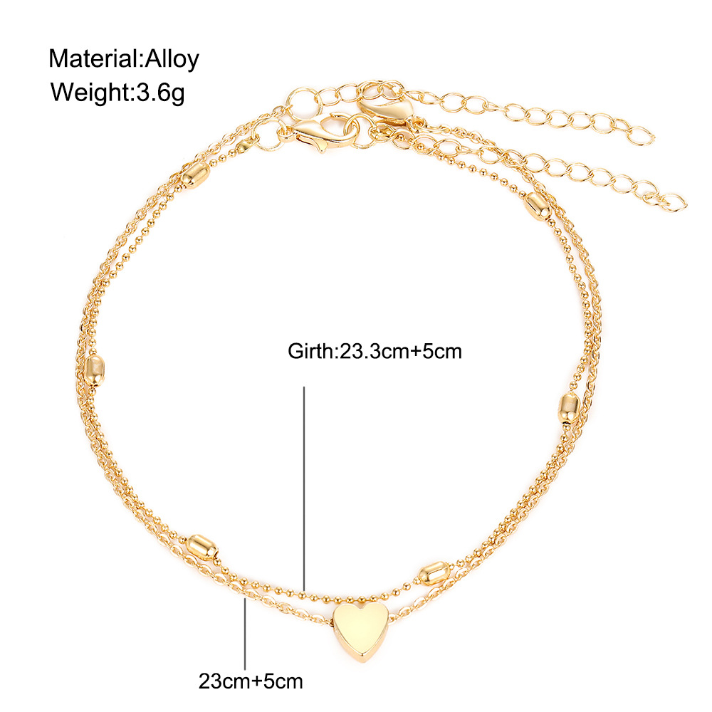 Creative Double-Layer Love Peach Heart Anklet Foot Decoration European And American Style Hollow Love Beach Anklet Women