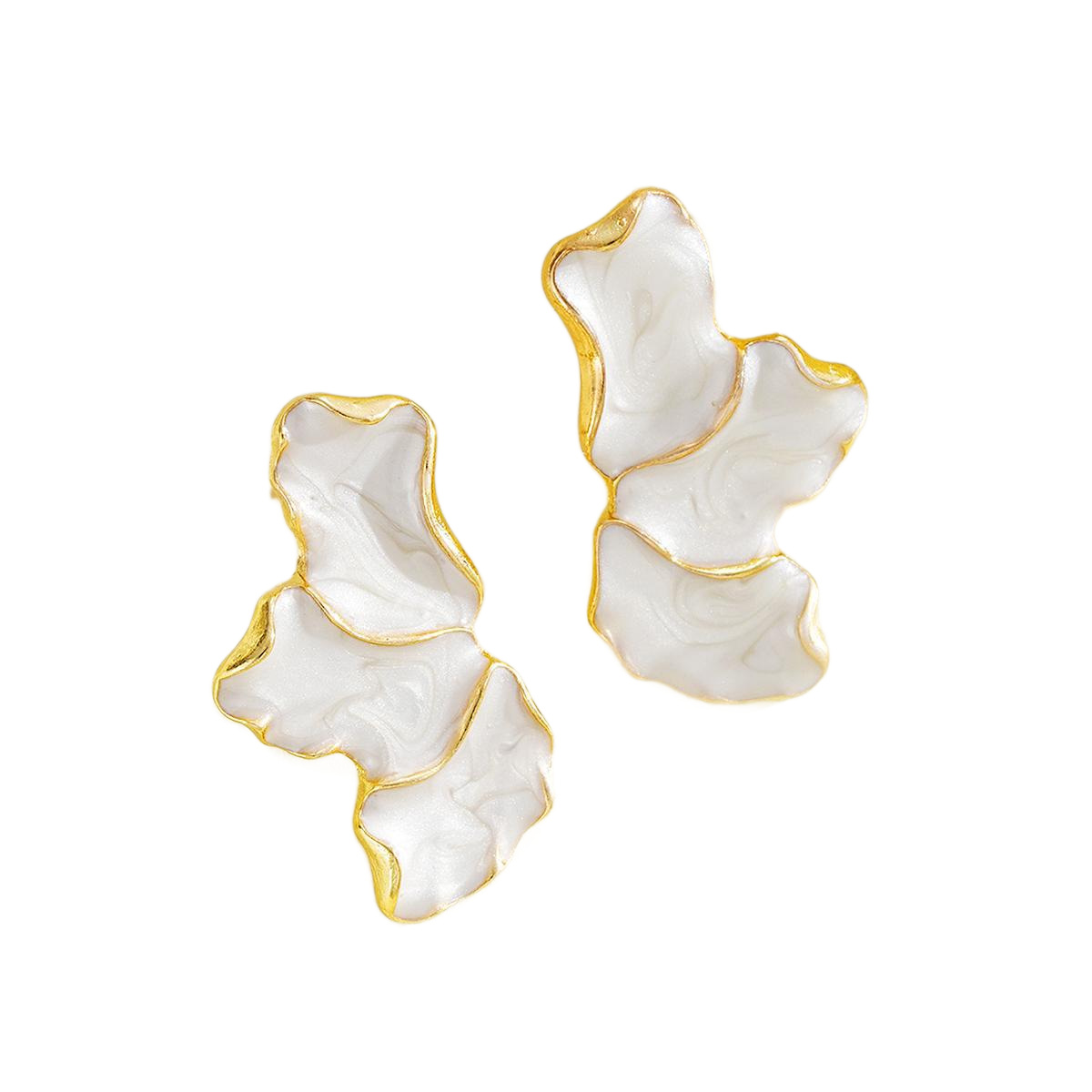Temperament Irregular Earrings Light Luxury High Sense Maple Leaf Flower Stud Earrings White Leaf Petal Oil Dripping Earrings