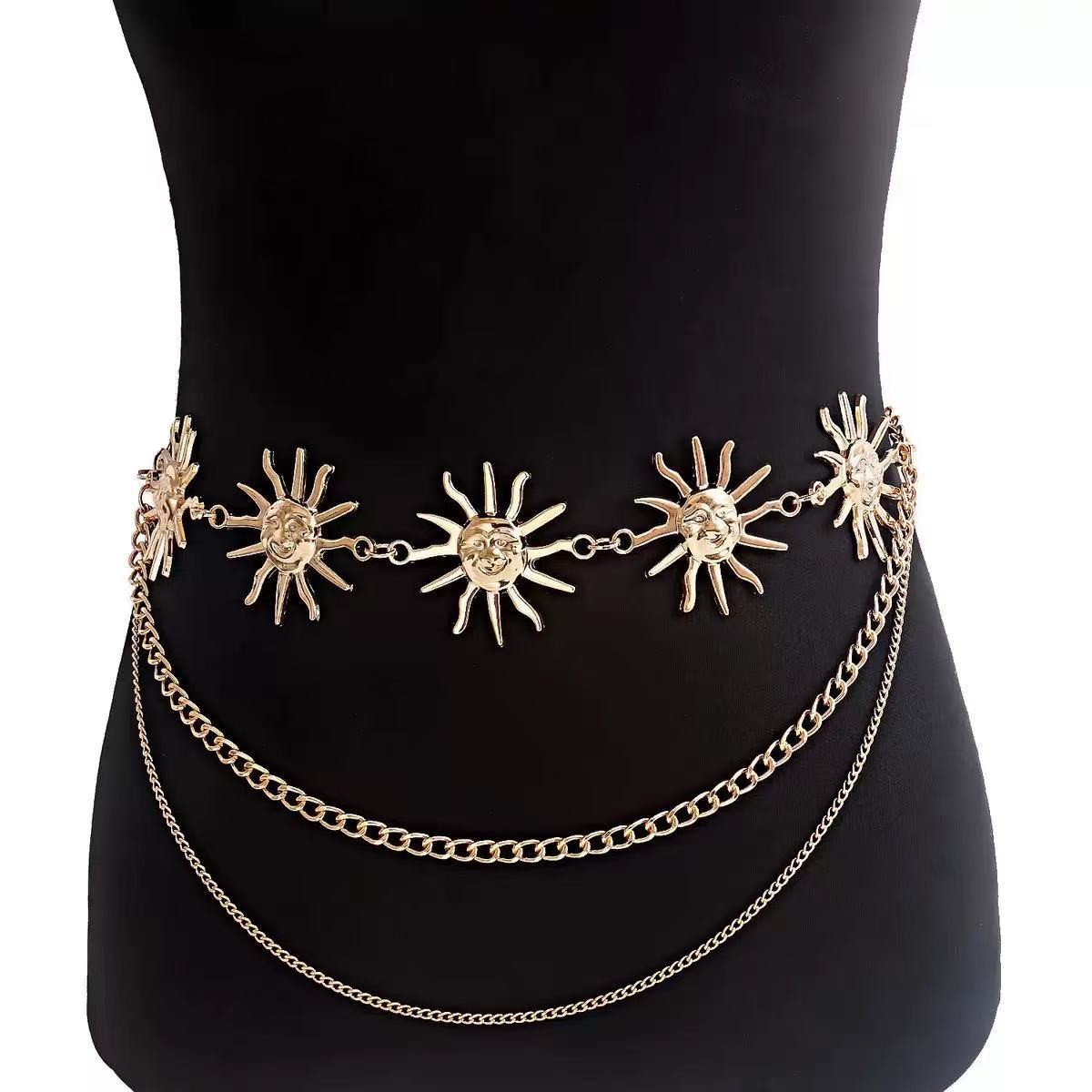 Atmospheric Metal Sunflower Waist Chain Women'S Adjustable Dress Waist Accessories Multi-Layer Premium Chain Waist Accessories