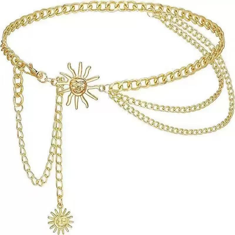 Atmospheric Metal Sunflower Waist Chain Women'S Adjustable Dress Waist Accessories Multi-Layer Premium Chain Waist Accessories