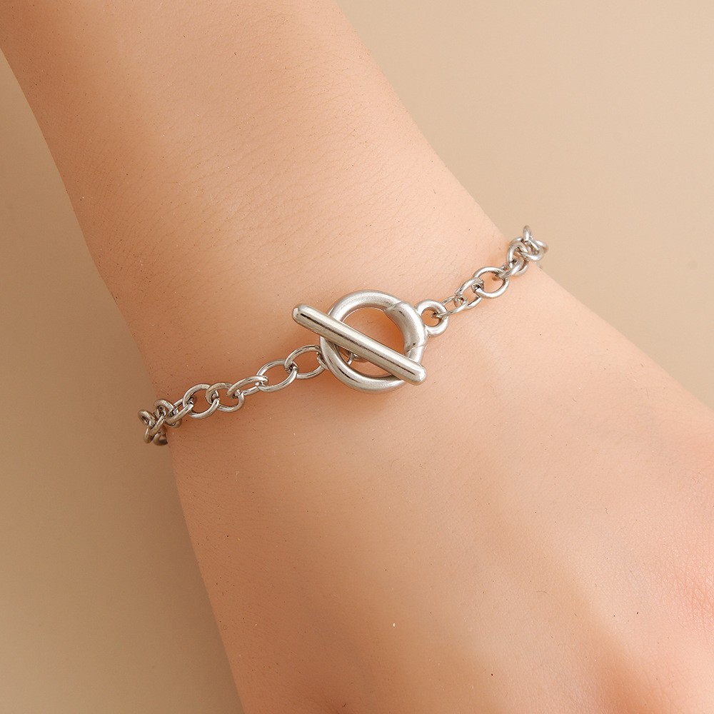 Fashion Geometric Ot Buckle Versatile Round Metal Bracelet Women'S, Personalized Couple Bracelet Jewelry