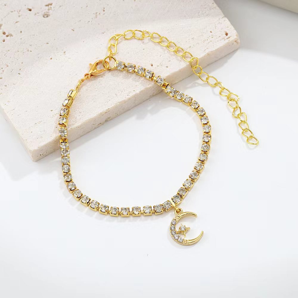 Exquisite Niche Design Ins Wind Internet Celebrity Star And Moon Anklet, Beach Versatile Diamond Pendant Foot Decoration Women