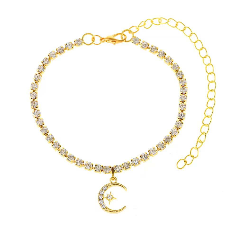 Exquisite Niche Design Ins Wind Internet Celebrity Star And Moon Anklet, Beach Versatile Diamond Pendant Foot Decoration Women