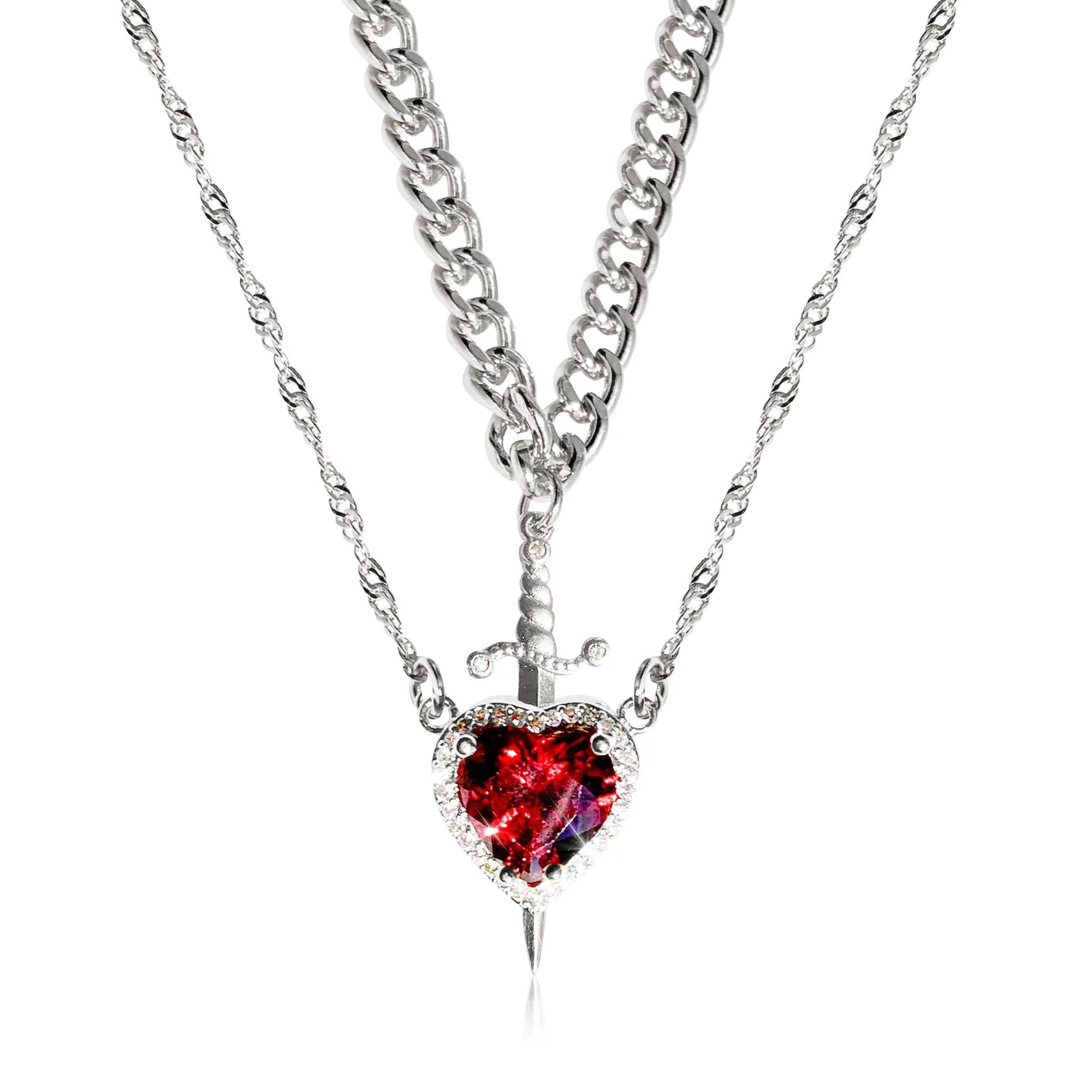 Creative Arrow Through The Heart Couple Pendant Set Love Dagger Diamond Collarbone Chain Valentine'S Day Gift Necklace