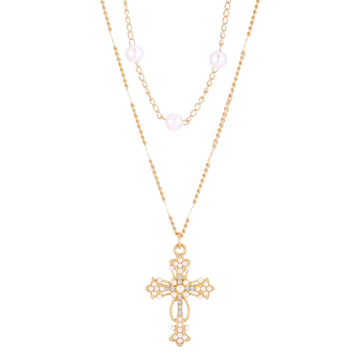 New Pearl Multi-Layer Fashion Collarbone Chain Choker Neck Jewelry Women'S Cross Lock