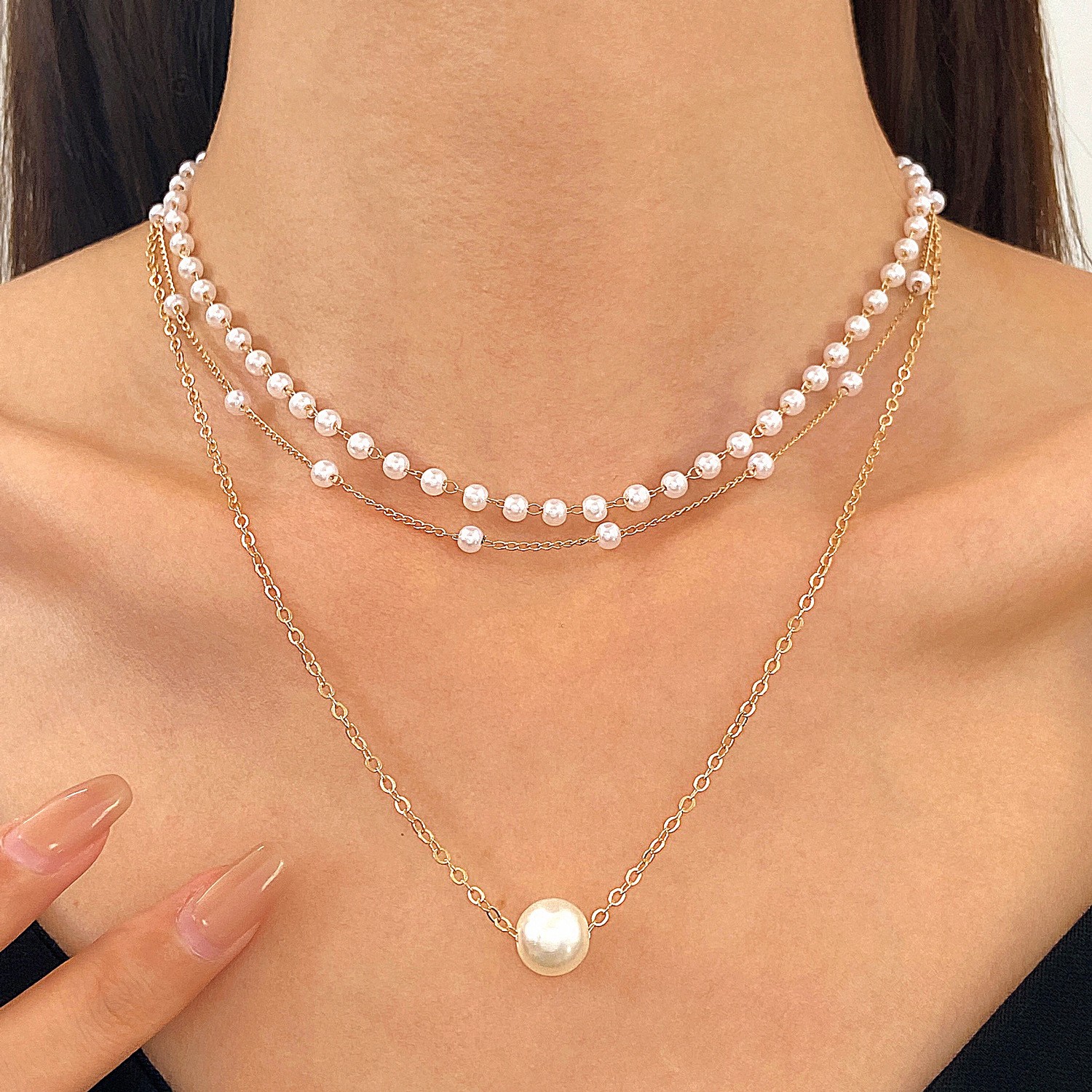 New Pearl Multi-Layer Fashion Collarbone Chain Choker Neck Jewelry Women'S Cross Lock