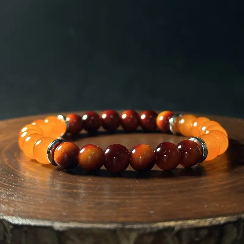 Fortune Bracelet Imitation Tiger'S Eye Stone Yellow Jade Elastic Rope Adjustable Bracelet