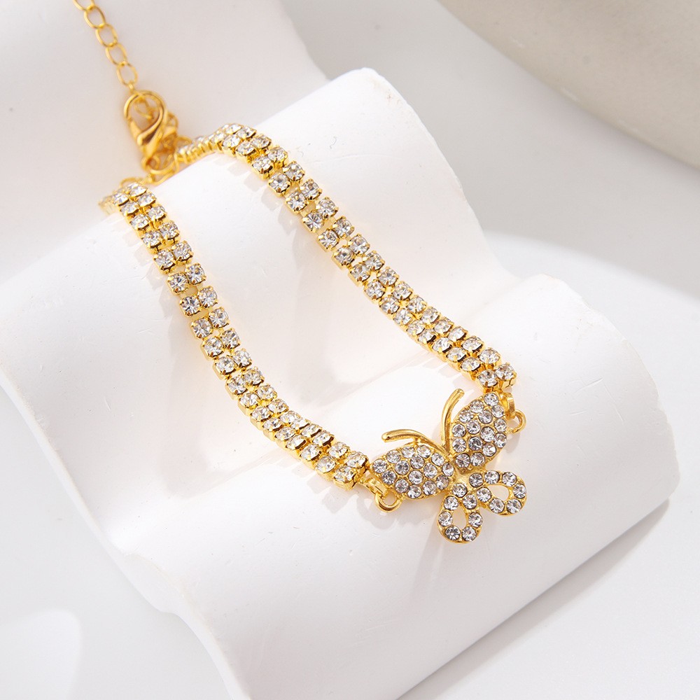 Personalized And Creative Butterfly Anklet Beach Jewelry Women'S Ins Simple Double Row Diamond Foot Decoration Anklet
