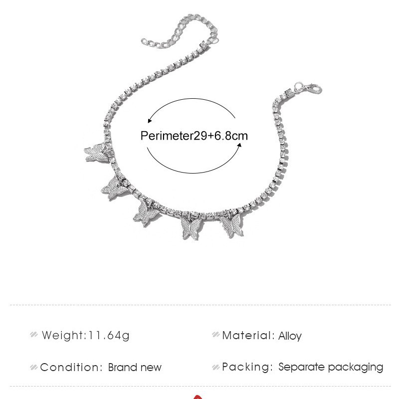 Creative Rhinestone Small Butterfly Anklet, Simple Temperament Claw Chain Fringed Foot Decoration Fashionable Beach Jewelry