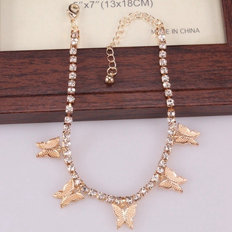 Creative Rhinestone Small Butterfly Anklet, Simple Temperament Claw Chain Fringed Foot Decoration Fashionable Beach Jewelry