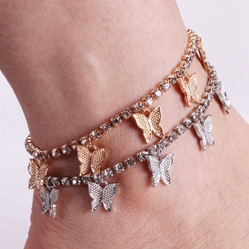 Creative Rhinestone Small Butterfly Anklet, Simple Temperament Claw Chain Fringed Foot Decoration Fashionable Beach Jewelry