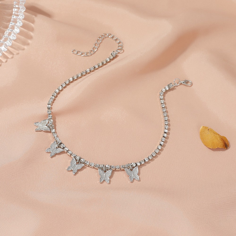 Creative Rhinestone Small Butterfly Anklet, Simple Temperament Claw Chain Fringed Foot Decoration Fashionable Beach Jewelry