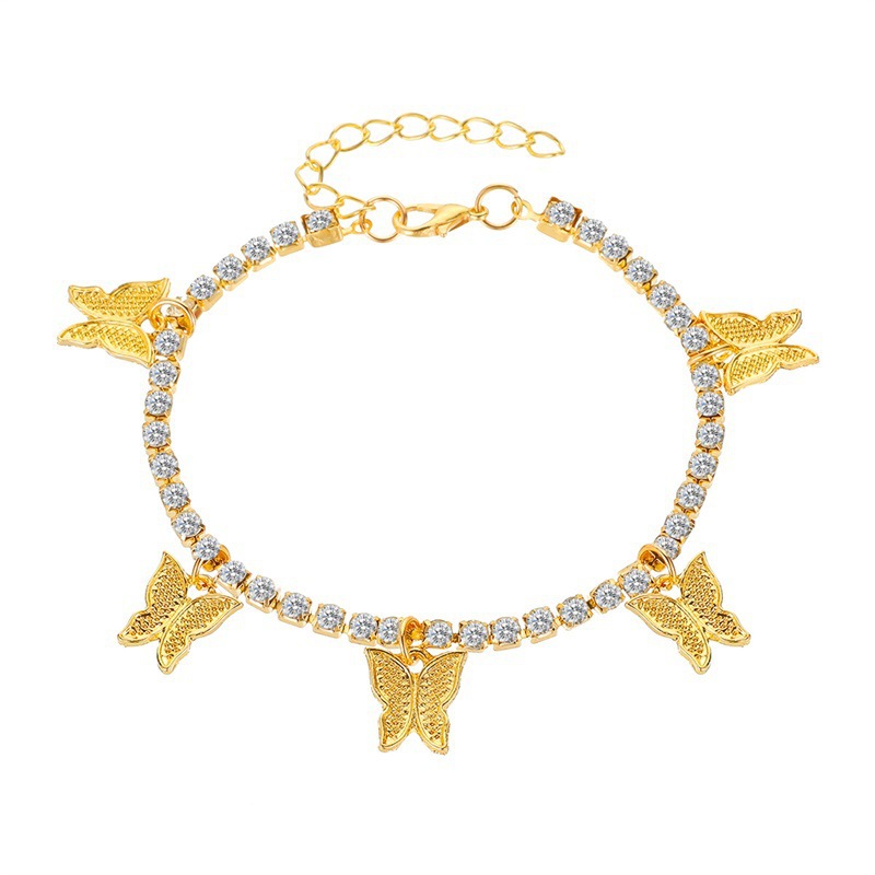 Creative Rhinestone Small Butterfly Anklet, Simple Temperament Claw Chain Fringed Foot Decoration Fashionable Beach Jewelry