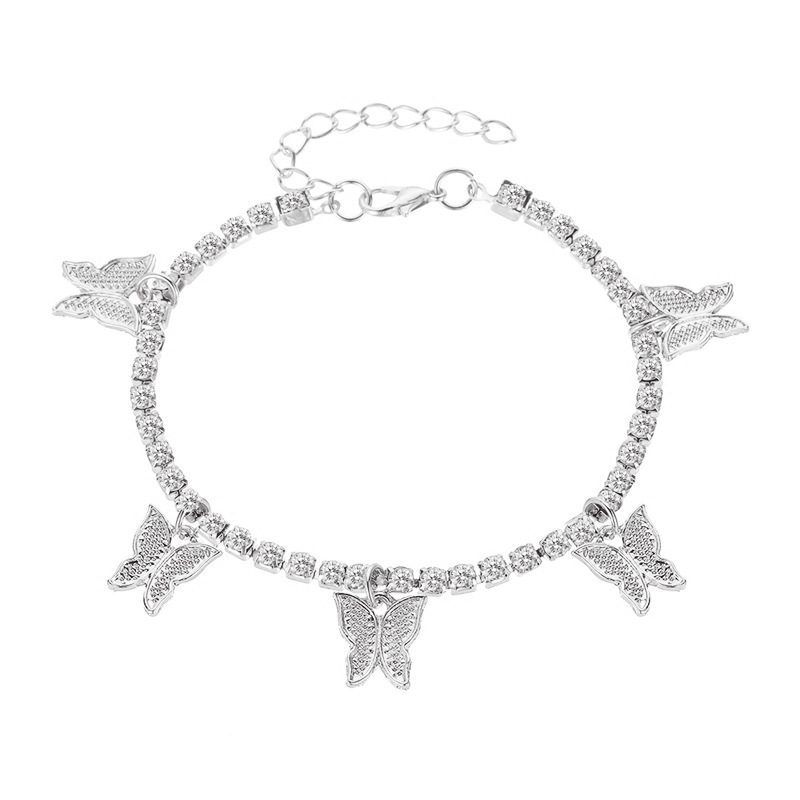 Creative Rhinestone Small Butterfly Anklet, Simple Temperament Claw Chain Fringed Foot Decoration Fashionable Beach Jewelry