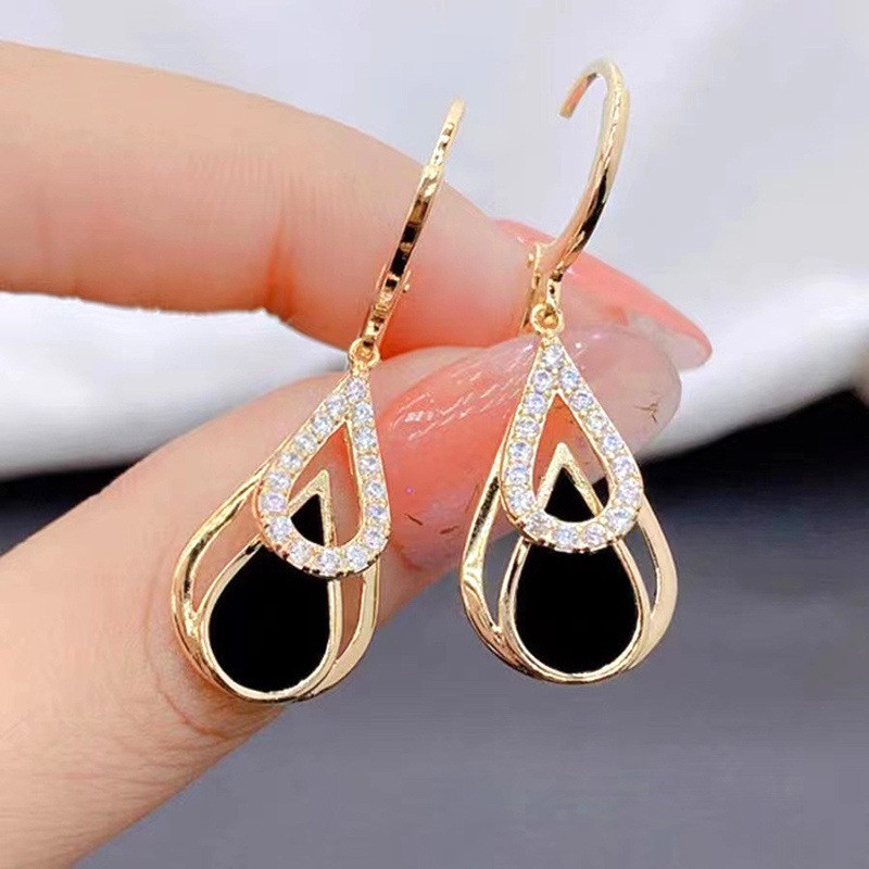 Fashion Personality Niche Korean Version Ins Black Water Drop Ear Buckle High-End Light Luxury Temperament Versatile Commemorative Gift Earrings