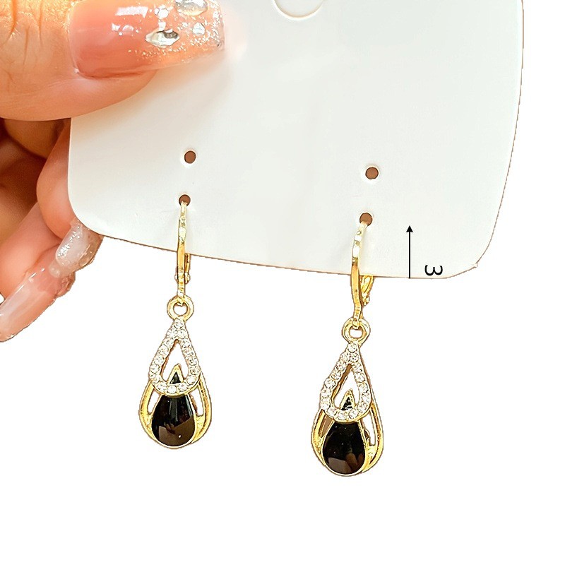 Fashion Personality Niche Korean Version Ins Black Water Drop Ear Buckle High-End Light Luxury Temperament Versatile Commemorative Gift Earrings