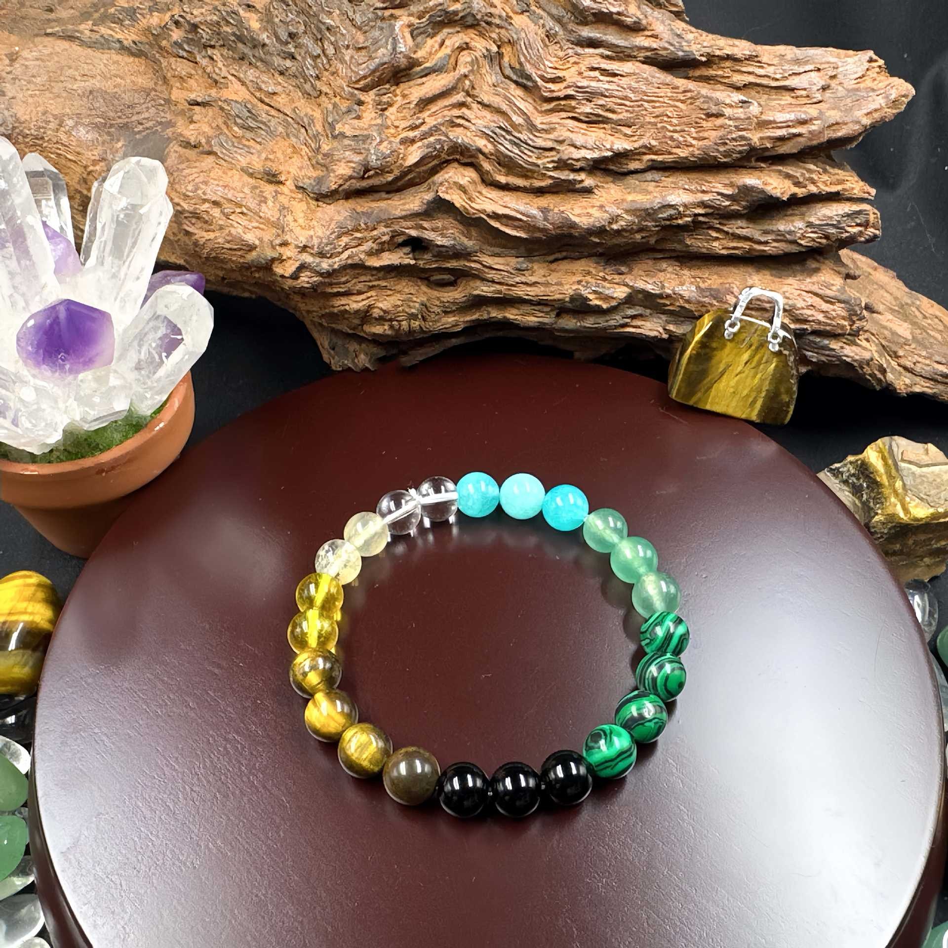 Popular Natural Green Dongling Citrine Malachite Tiger'S Eye Bracelet Spot