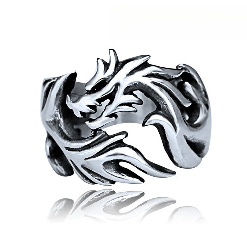 Men'S Ring Domineering Personality, Dragon Ring, Retro Anti-Thai Silver Ring Tide Fashion Jewelry, Open Ring