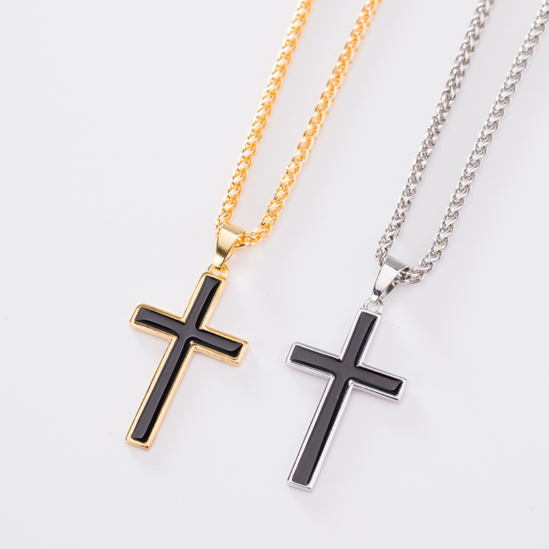New European And American Versatile Cross Pendant Couple Men'S Hip Hop Necklace Glossy Christmas Accessories
