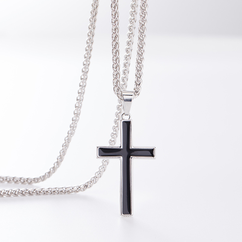 New European And American Versatile Cross Pendant Couple Men'S Hip Hop Necklace Glossy Christmas Accessories