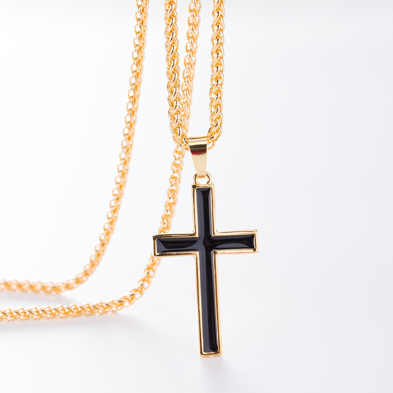 New European And American Versatile Cross Pendant Couple Men'S Hip Hop Necklace Glossy Christmas Accessories