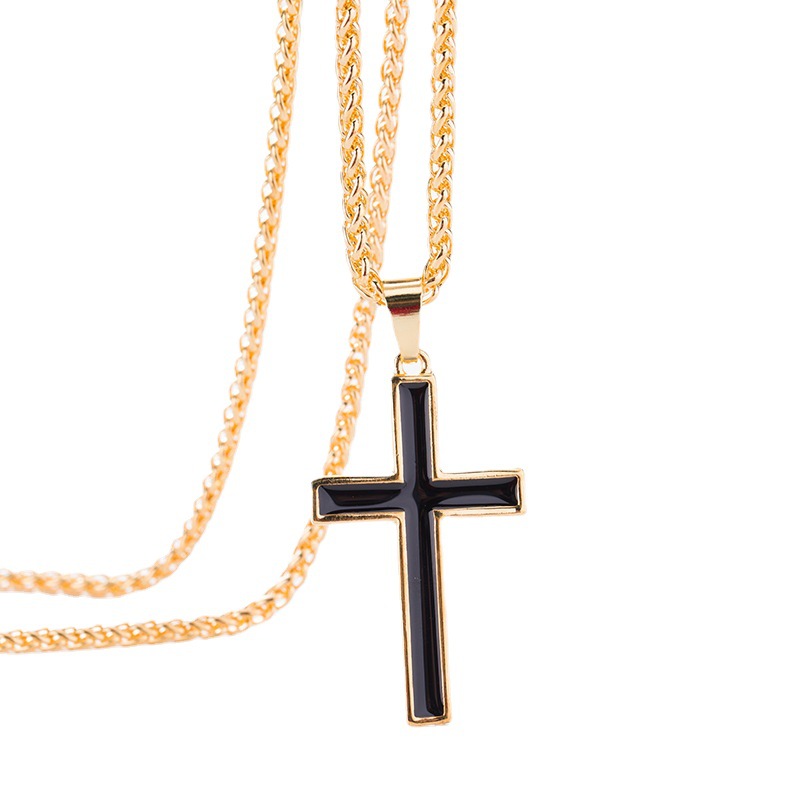 New European And American Versatile Cross Pendant Couple Men'S Hip Hop Necklace Glossy Christmas Accessories