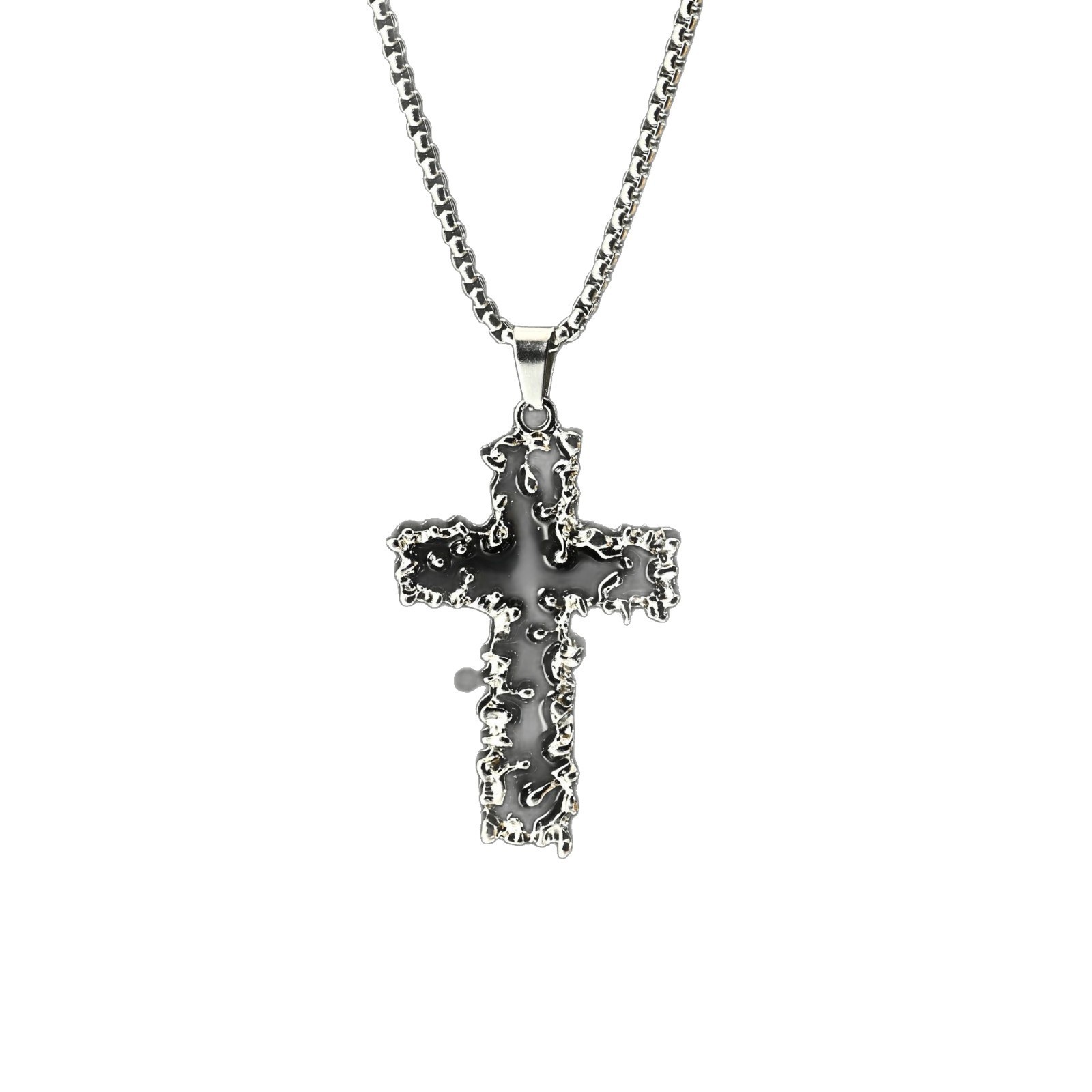 Hip Hop Sweater Chain Pendant Thorns Cross Necklace Men'S Black High Sense Men'S And Women'S Street Punk Style Necklace