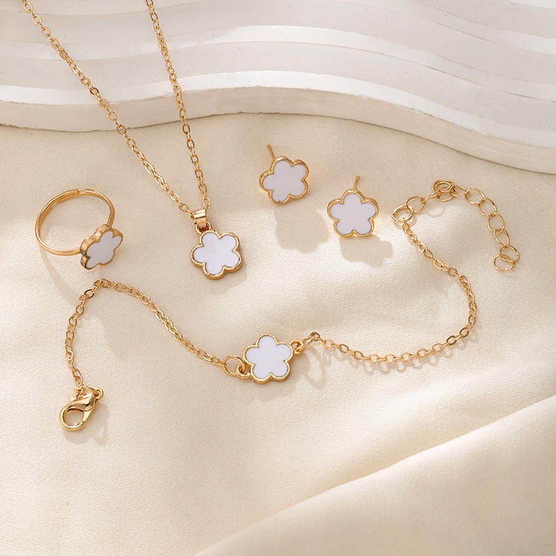 [4-Piece Set] New Flower Jewelry Set Women'S Temperament Flower Bracelet Necklace Four-Piece Jewelry Set