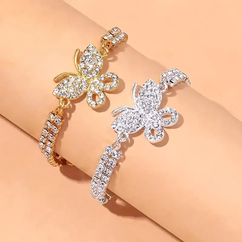 Fashion Creative Butterfly Beach Anklet Women Ins Summer Simple Double Row Wedding Party Diamond Feet