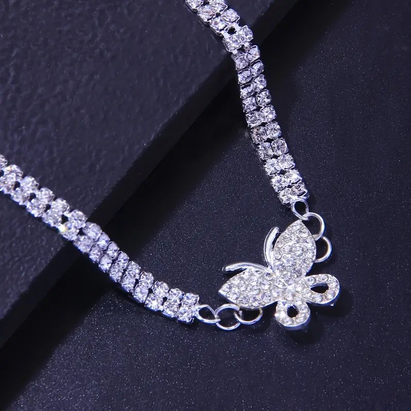 Fashion Creative Butterfly Beach Anklet Women Ins Summer Simple Double Row Wedding Party Diamond Feet