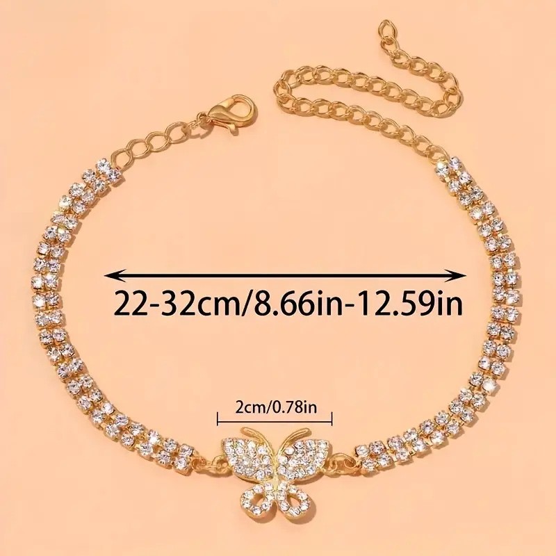Fashion Creative Butterfly Beach Anklet Women Ins Summer Simple Double Row Wedding Party Diamond Feet