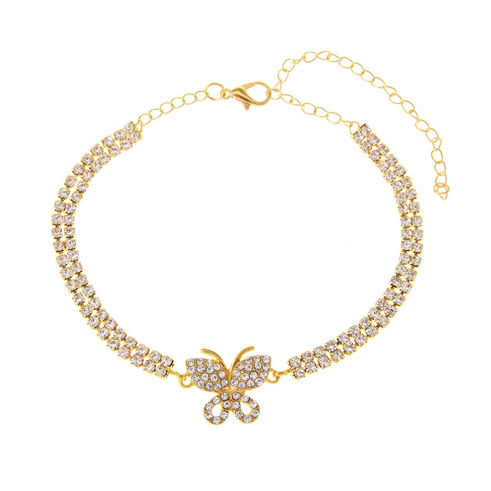 Fashion Creative Butterfly Beach Anklet Women Ins Summer Simple Double Row Wedding Party Diamond Feet