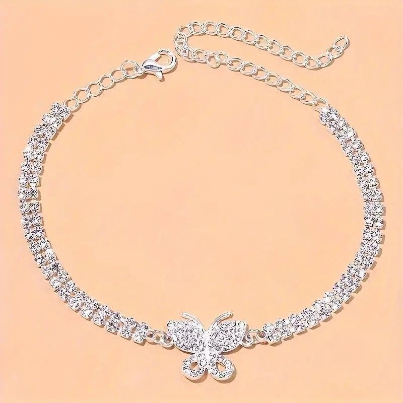 Fashion Creative Butterfly Beach Anklet Women Ins Summer Simple Double Row Wedding Party Diamond Feet