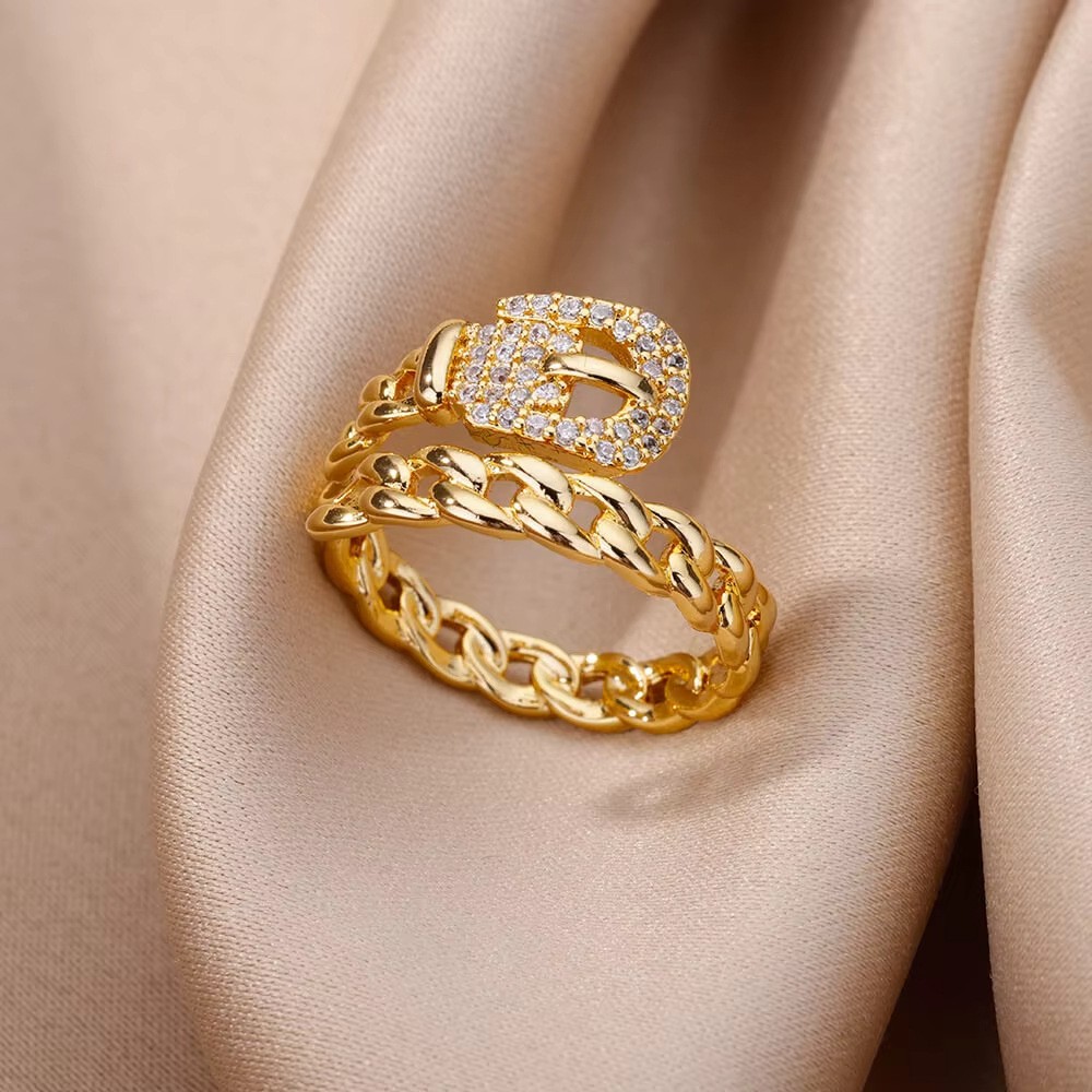 Hot-Selling 18K Gold-Plated Full Diamond Light Luxury Non-Fading Opening Ring Female Zircon Leaf Ring Female High-End Sense