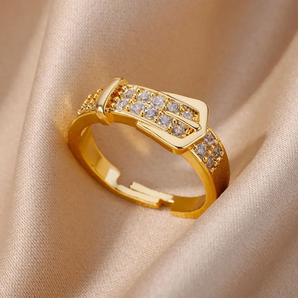 Hot-Selling 18K Gold-Plated Full Diamond Light Luxury Non-Fading Opening Ring Female Zircon Leaf Ring Female High-End Sense