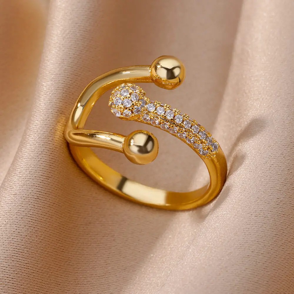 Hot-Selling 18K Gold-Plated Full Diamond Light Luxury Non-Fading Opening Ring Female Zircon Leaf Ring Female High-End Sense