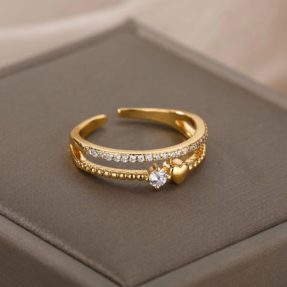 Hot-Selling 18K Gold-Plated Full Diamond Light Luxury Non-Fading Opening Ring Female Zircon Leaf Ring Female High-End Sense