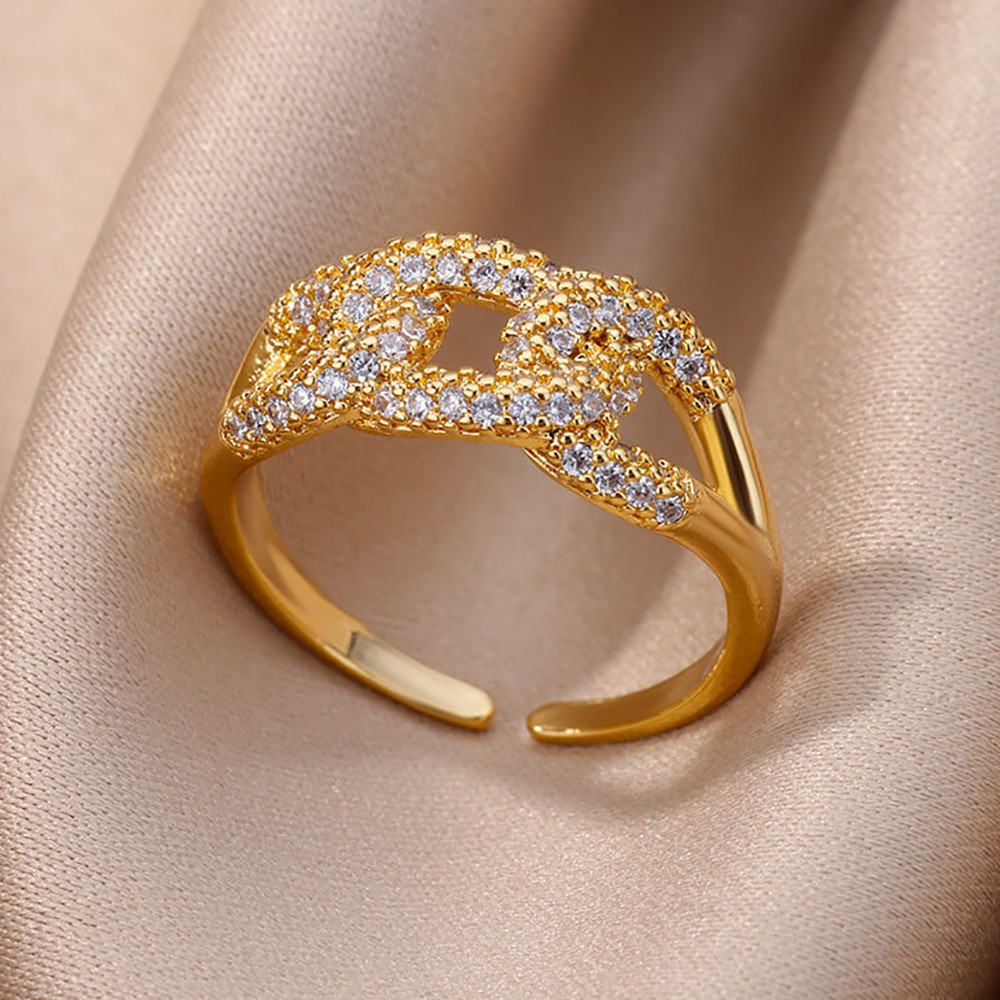Hot-Selling 18K Gold-Plated Full Diamond Light Luxury Non-Fading Opening Ring Female Zircon Leaf Ring Female High-End Sense
