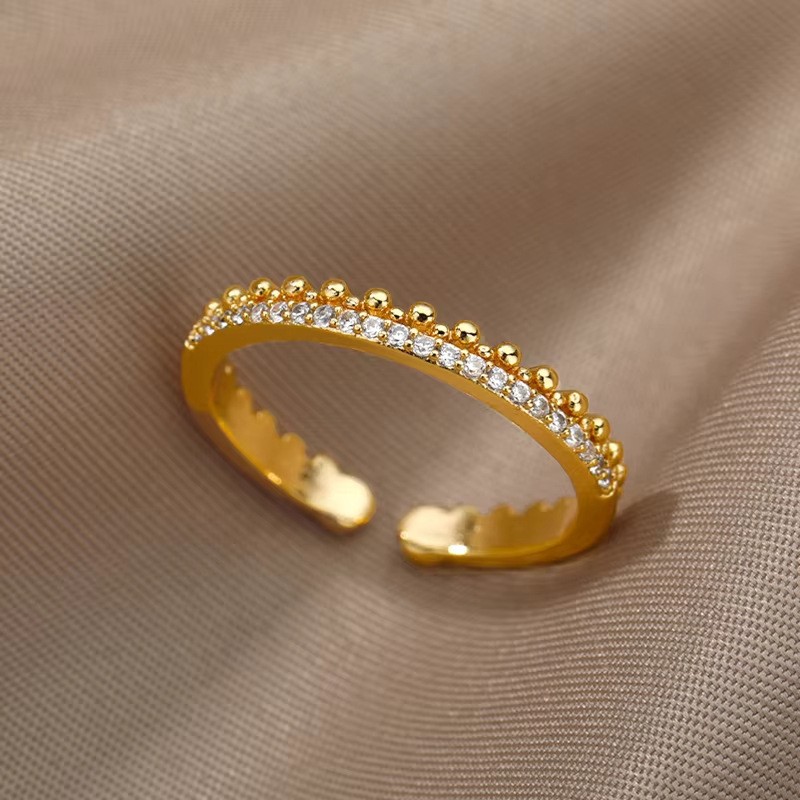 Hot-Selling 18K Gold-Plated Full Diamond Light Luxury Non-Fading Opening Ring Female Zircon Leaf Ring Female High-End Sense