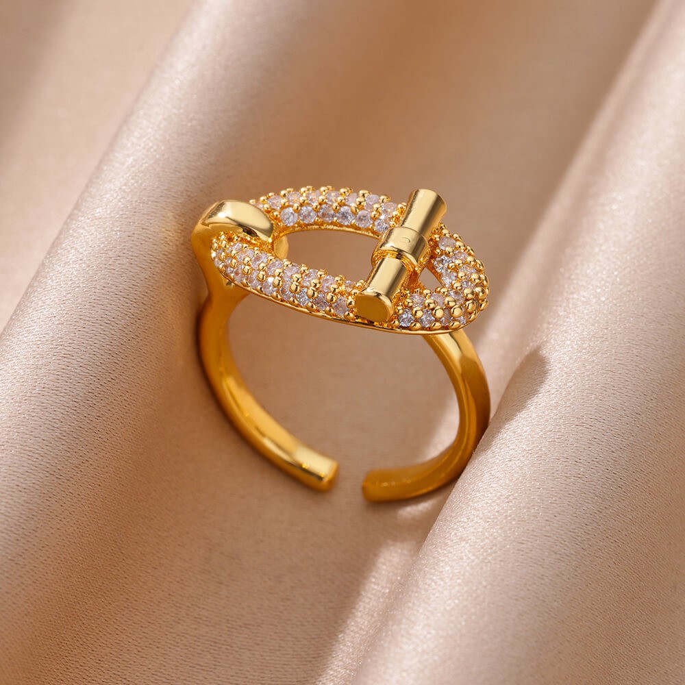 Hot-Selling 18K Gold-Plated Full Diamond Light Luxury Non-Fading Opening Ring Female Zircon Leaf Ring Female High-End Sense