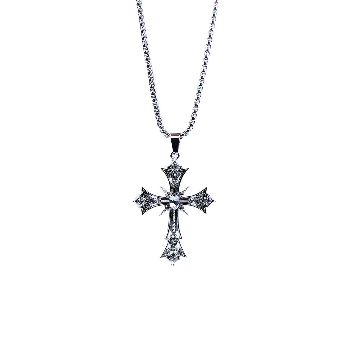 Full Diamond Cross Necklace Accessories Men'S And Women'S Personality Versatile Hip Hop Alloy Pendant Sweater Chain Accessories