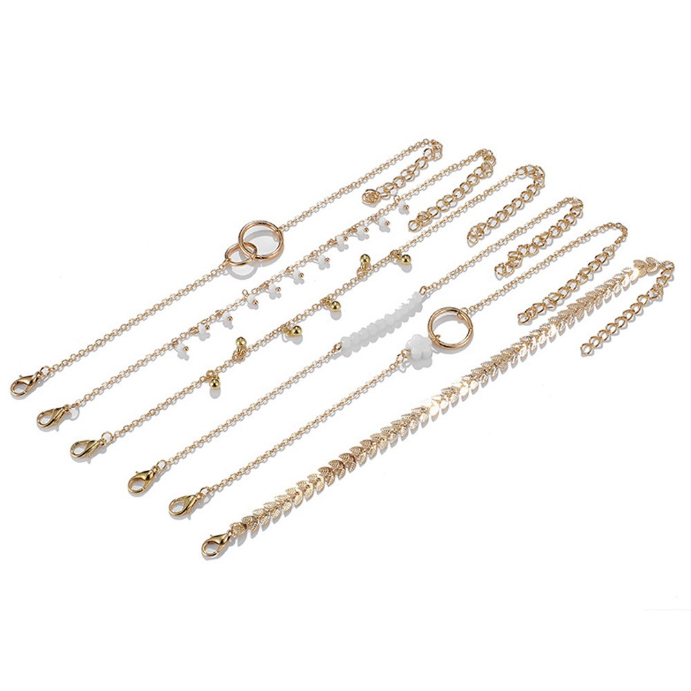 New Simple Circle Bracelet Set, Personalized Stacked Wind Fish Bone Chain Small Flower Leaf Bracelet