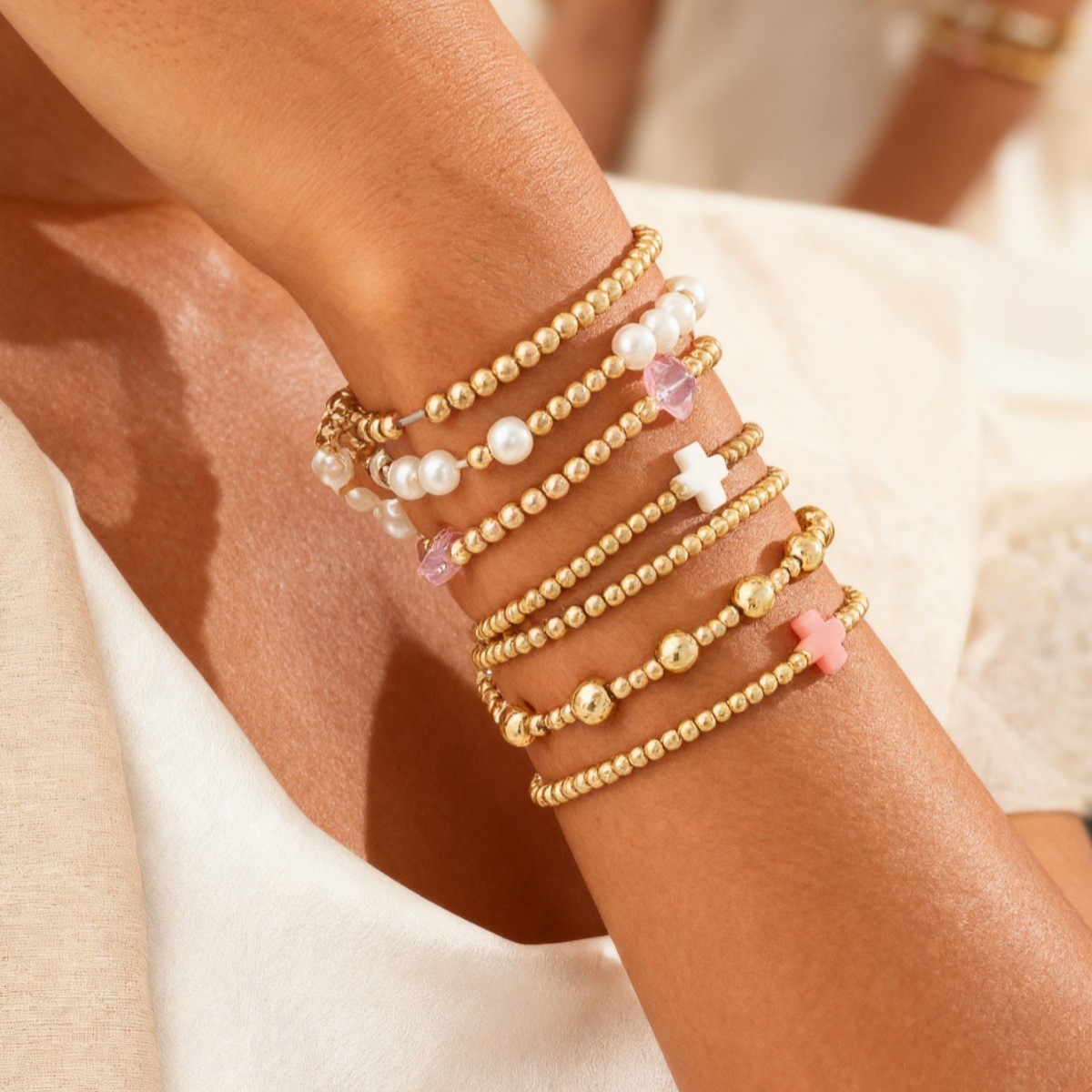 New Simple Circle Bracelet Set, Personalized Stacked Wind Fish Bone Chain Small Flower Leaf Bracelet
