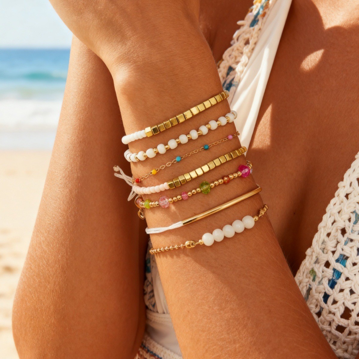 New Simple Circle Bracelet Set, Personalized Stacked Wind Fish Bone Chain Small Flower Leaf Bracelet