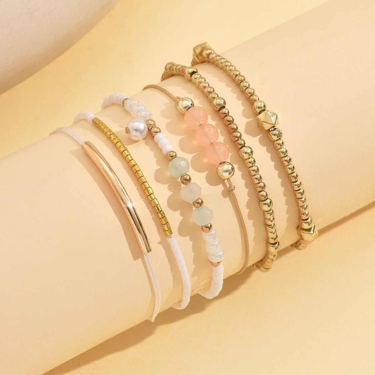 New Simple Circle Bracelet Set, Personalized Stacked Wind Fish Bone Chain Small Flower Leaf Bracelet